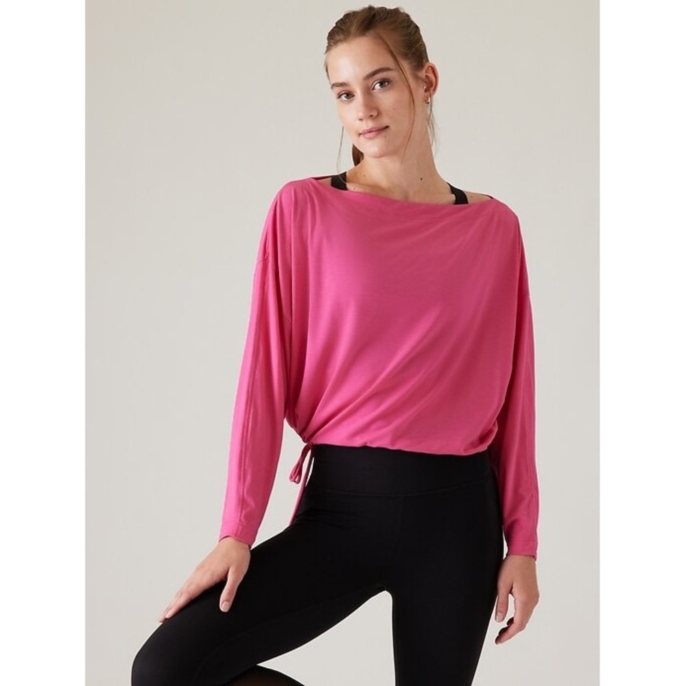 Athleta Cool Down Top Large Tulip Pink Drawstring Hem Athleisure Yoga Lounge